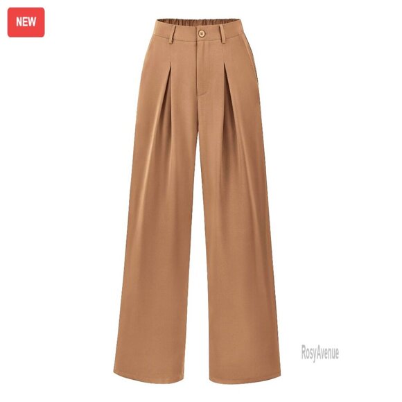 Pants - High Waist Wide Leg Palazzo Pants Casual Office Trousers with Pockets
